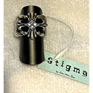 Stigma Men's Silver Colored Metal Fleur-De-Lis Cross Ring Size 9